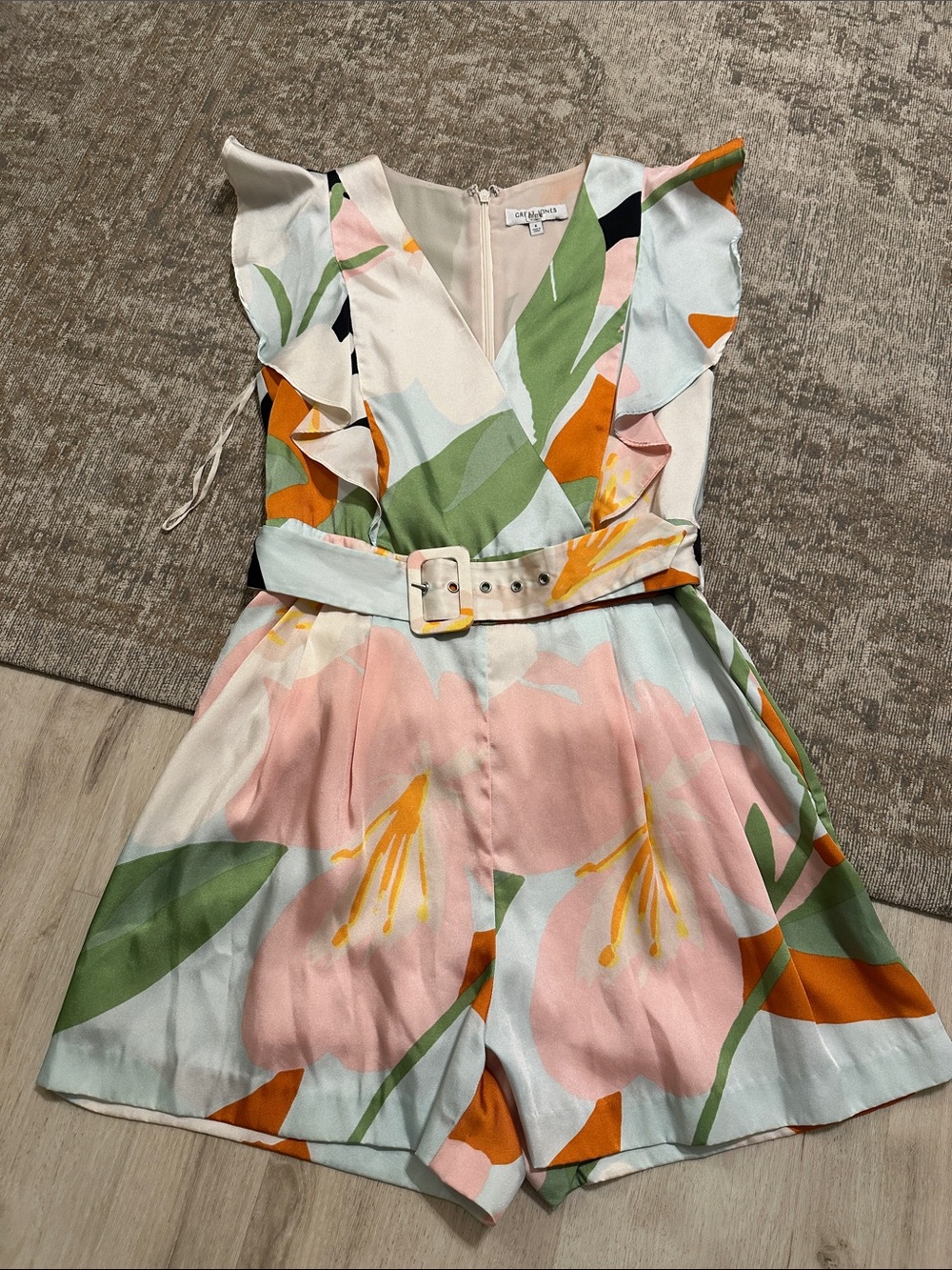 Floral Belted Romper in Pastel Multi